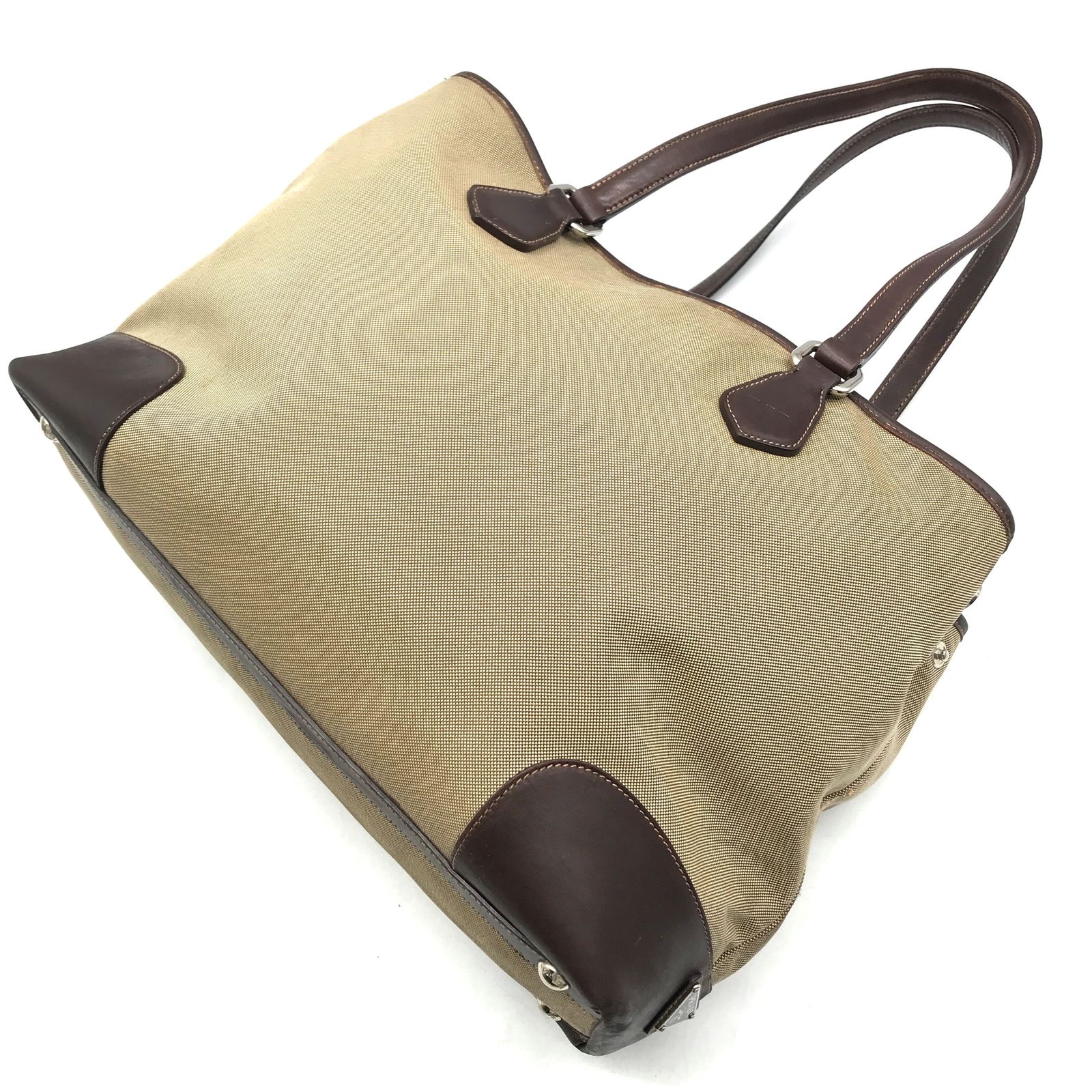 PRADA プラダ 三角ロゴ ジャガード キャンバス レザー トート  