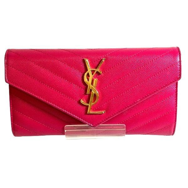 イヴ サンローラン 372264 バブルガムピンク レザー 長財布 2つ折り長財布 レディース