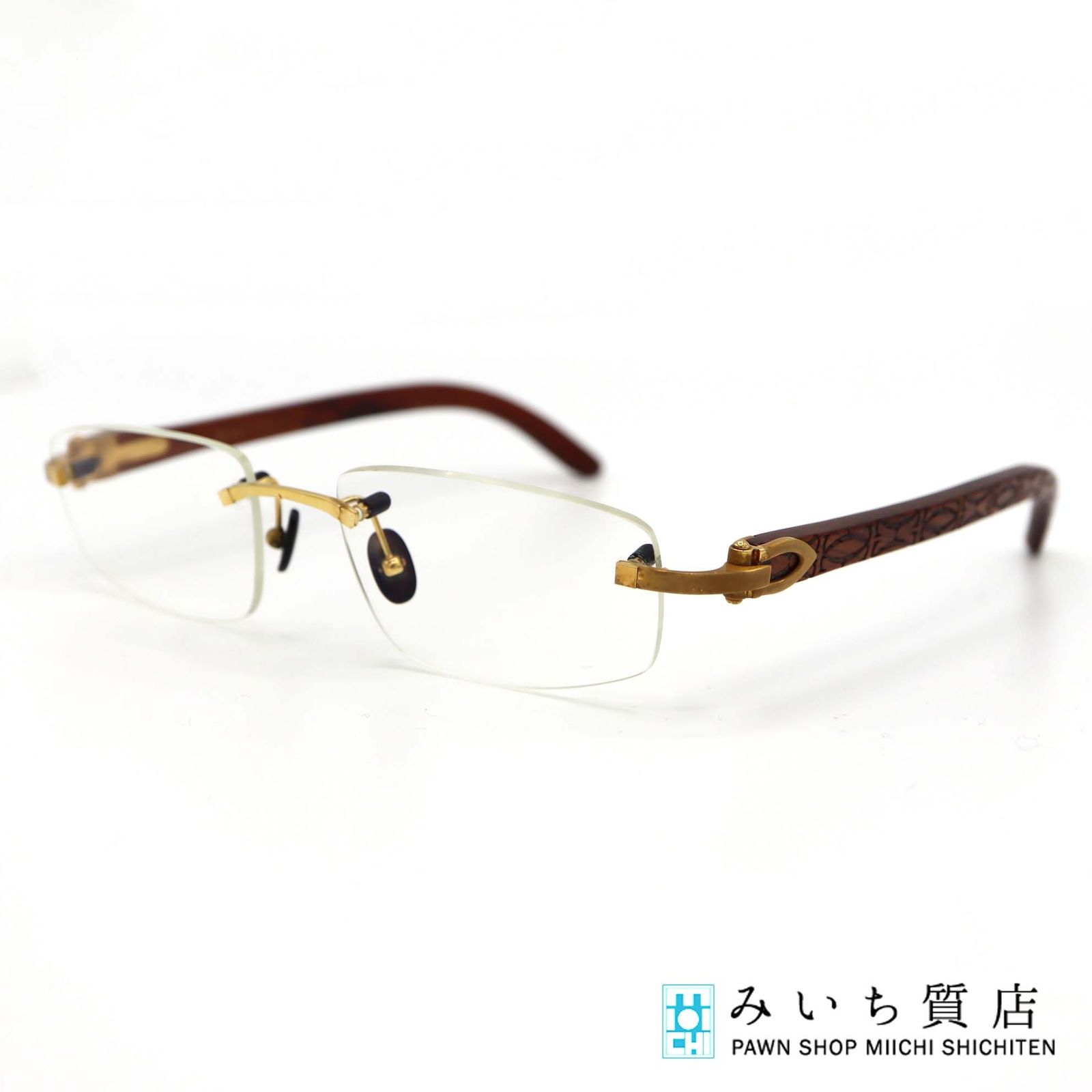 Cartier カルティエ 眼鏡 メガネ 18 140 b ウッドテンプル ブラウン×ゴールド 度あり ケース有 H 18412
