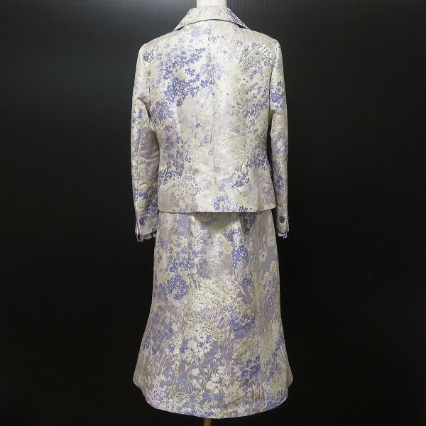 axc スズキノリオ Suzuki Norio スカートスーツ セットアップ アイボリー 紫 オートクチュール 刺繍 花柄 フリル レディース 965654