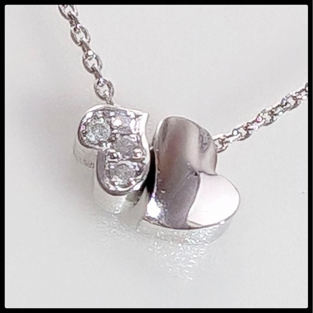 4°C K18WG ハート型ダイヤモンドネックレス 4℃】ヨンドシー K18WG ホワイトゴールド ダイヤモンド ペンダント