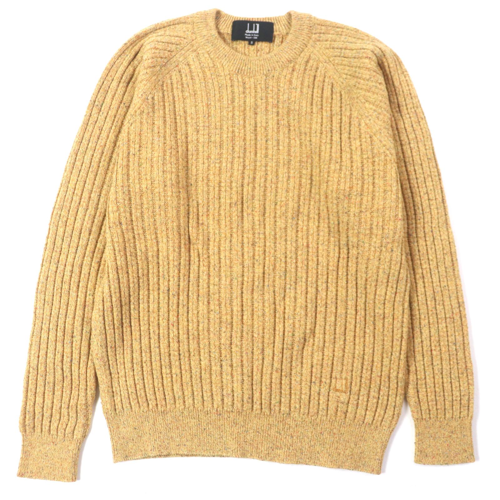 極美品 イタリア製 dunhill シルク ウール デザインニット 現行 極美品▽Dunhill ダンヒル ウール シルク ロゴ刺繍 クルーネック