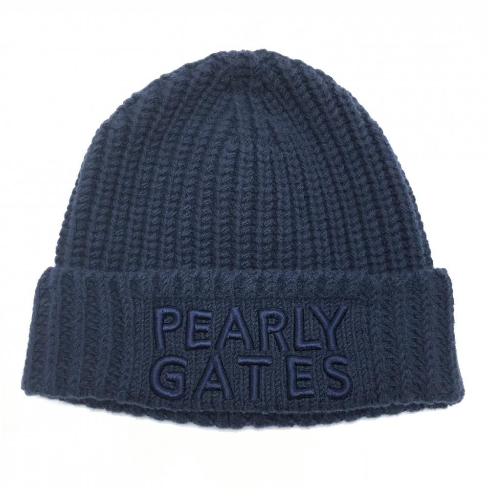 超 パーリーゲイツ ニット帽 ネイビー 立体ロゴ刺しゅう ウール混 FR ゴルフウェア 2025年モデル PEARLY GATES