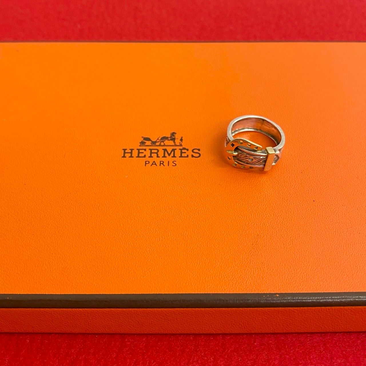 HERMES エルメス ヴィンテージ ホースシュー ベルト リング シルバー925 K18 7号 指輪 アクセサリー シルバー ゴールド 50564