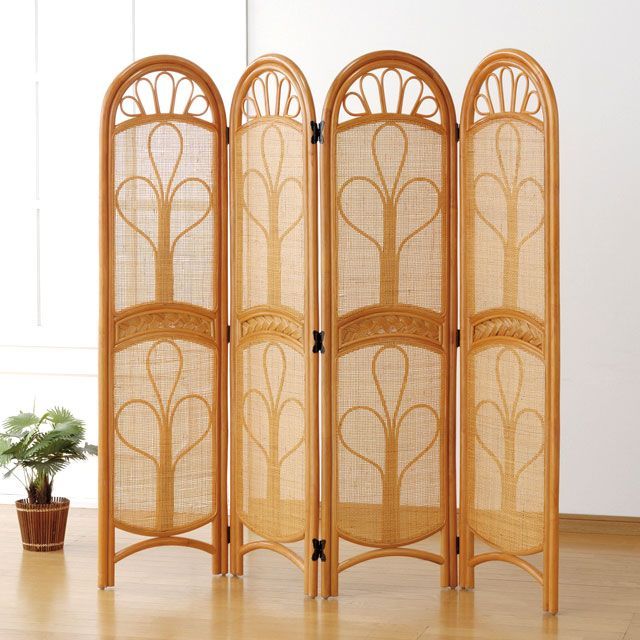 新品※ショップ出品】天然籐スクリーン 4連 パーテーション 目隠し