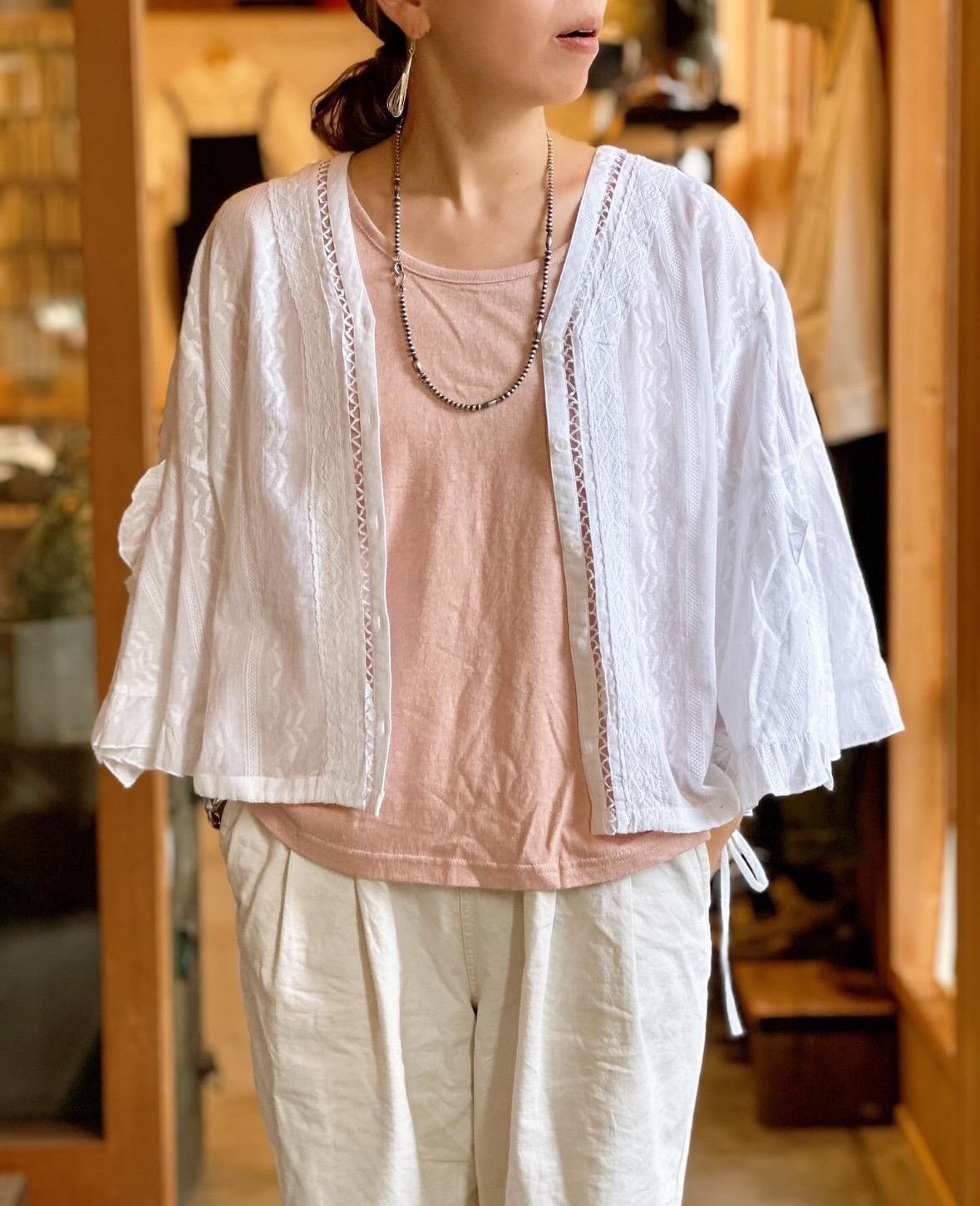 サラマリカ　JOINT LACE FRILL SLEEVE TOP