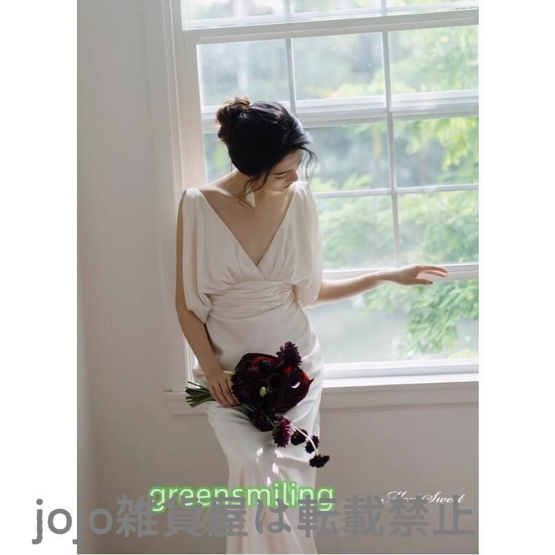 サテン 深Vネック