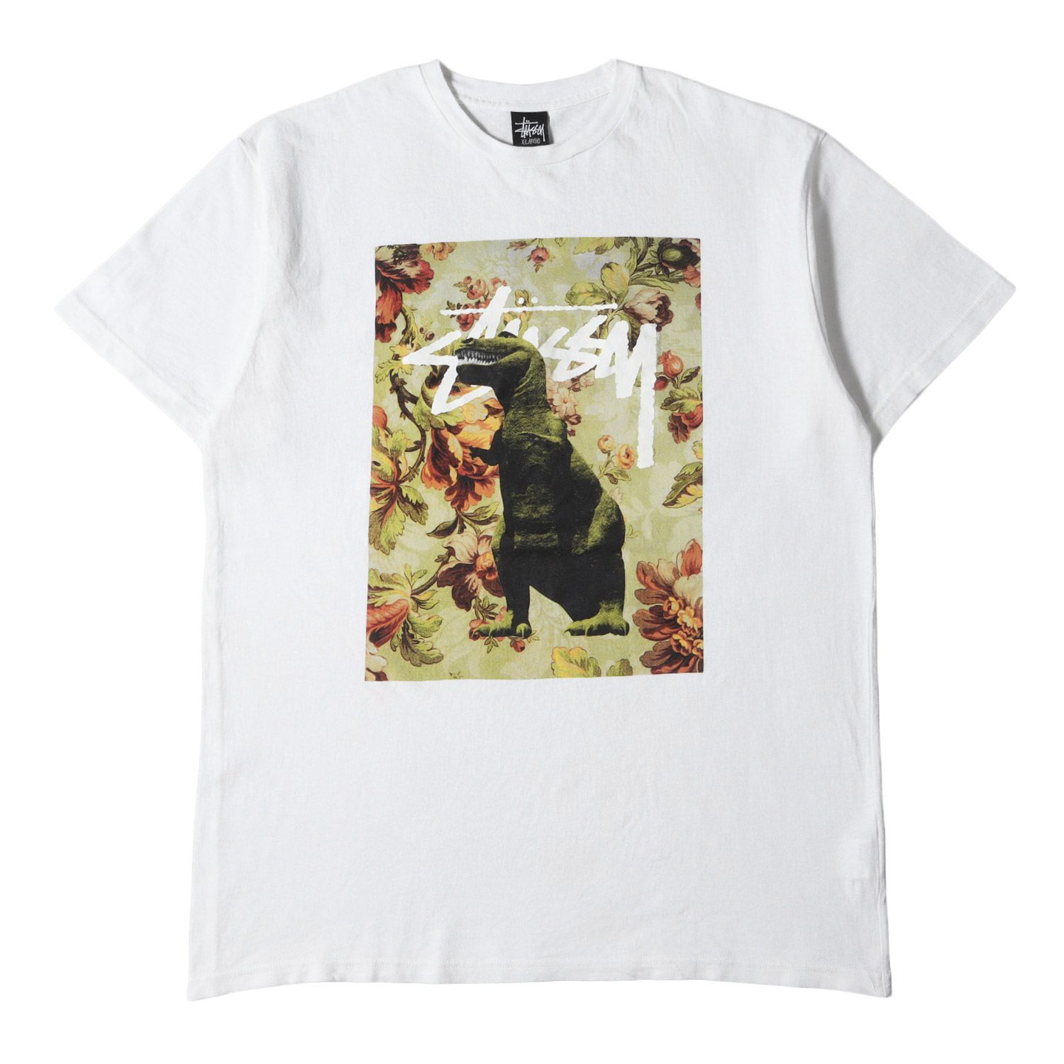 STUSSY ステューシー Tシャツ サイズ:XL 恐竜 グラフィック クルーネック ホワイト 白 トップス カットソー 半袖【メンズ】