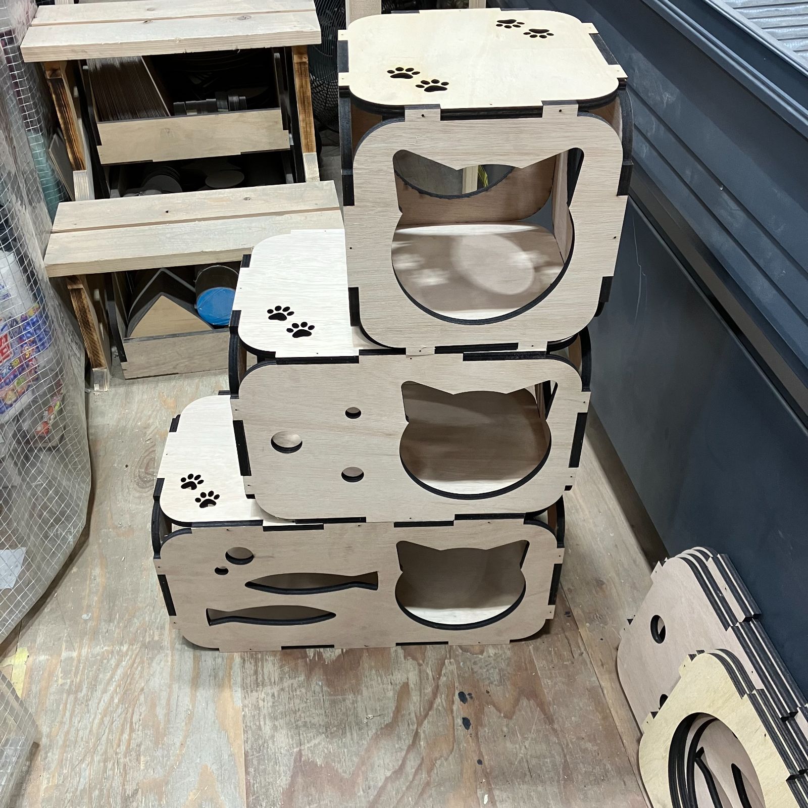 猫 猫箱 木材 木製ボックス 組み立て式 3点セット 木 ベニヤ 工作 DIY