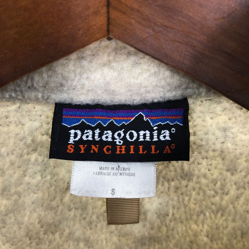 patagonia パタゴニア ハーフジップ SYNCHILLA シンチラ フリースジャケット アウトドア ベージュ (メンズ S) 中古 古着  Q9084