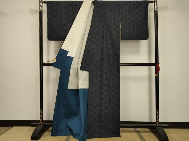 平和屋着物○結城紬 80亀甲 変わり間道 正絹 逸品 AAAZ1937ph 平和屋着物