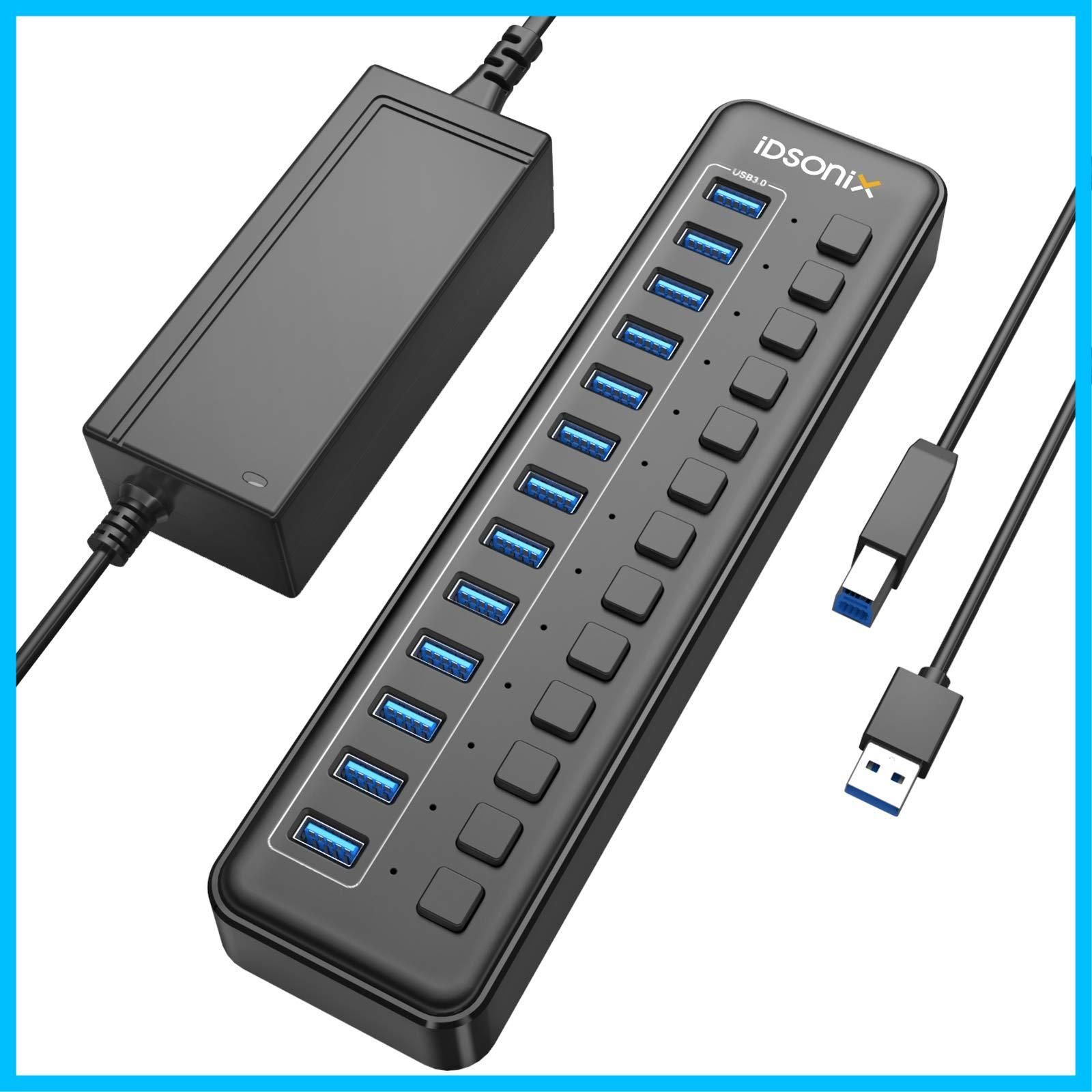 【大特価セール】セルフパワー USB3.0ハブ USB拡張 【 5Gbps 増設 高速転送 13ポート USB 3.0 USB Hub 独立スイッチ付 ハブ 12V/6.5A 電源付き ACアダプタ付き 5V2.4A急速 USBハブ 充電対応+100cm US