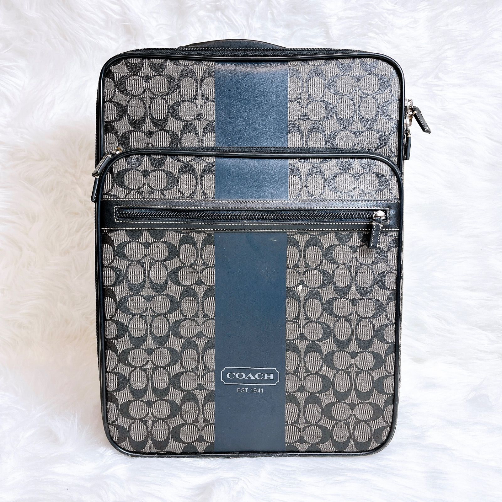 コーチ キャリーバッグ シグネチャー PVC レザー ブラック グレー