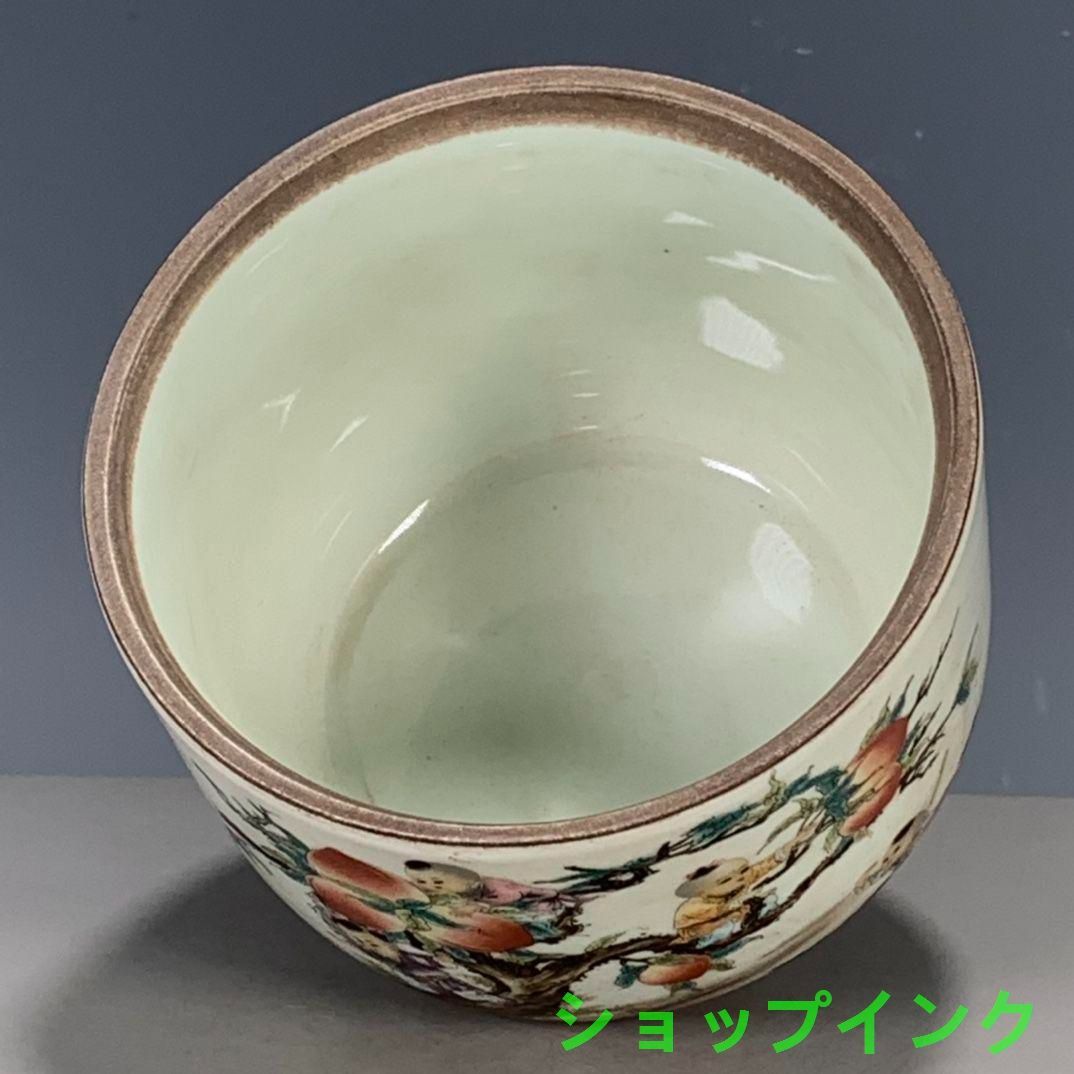 粉彩九子蟠桃人物蓋缶茶筒 工芸品 美術品 置物 - メルカリ