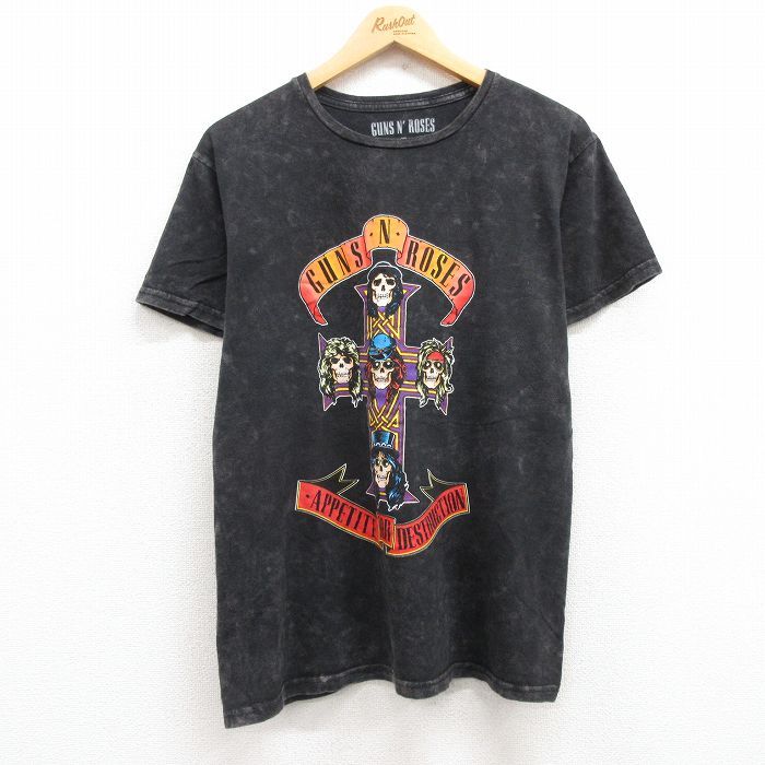 L/古着 半袖 ロック バンド Tシャツ メンズ ガンズアンドローゼズ コットン クルーネック 黒 ブラック spe 24aug06 中古