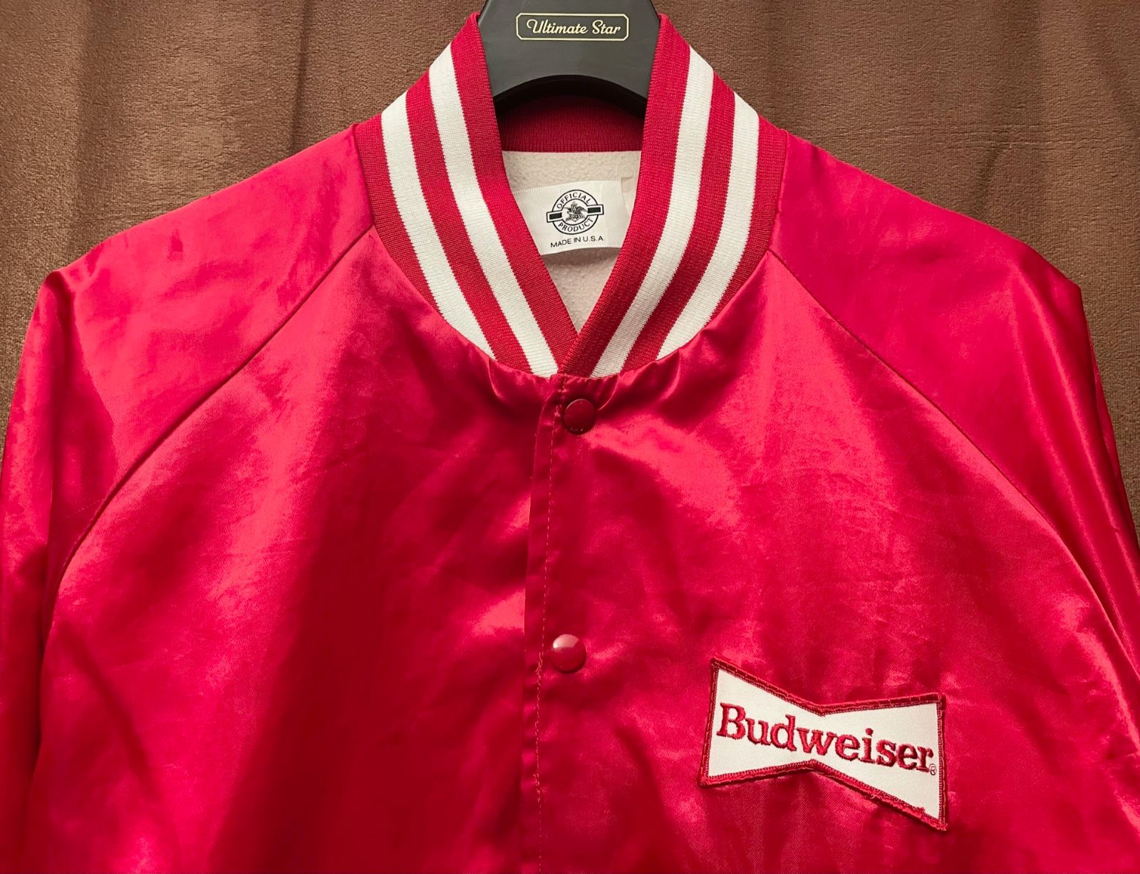 MADE IN USA製 Budweiser サテンスタジアムジャケット レッド Lサイズ 