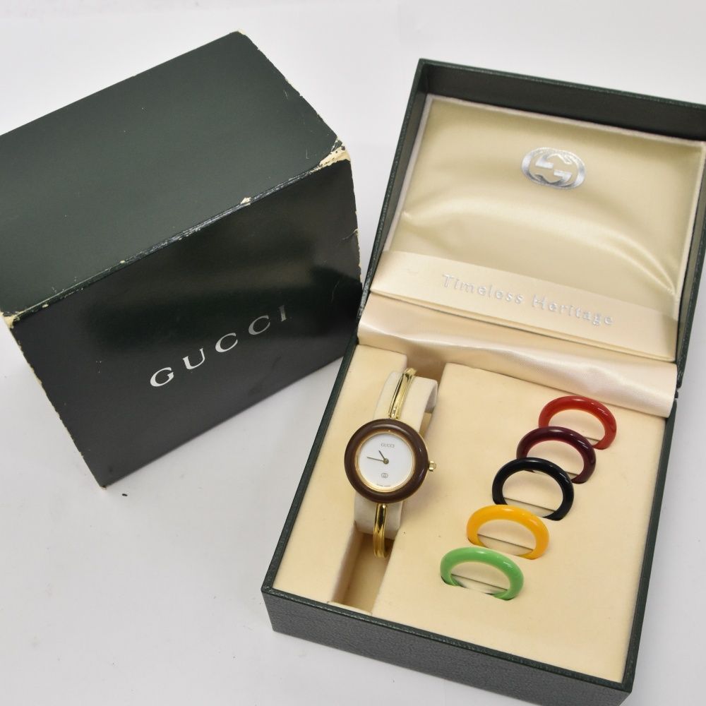 グッチ GUCCI 1100-L チェンジベゼル GP クォーツ レディース 内箱付き