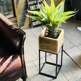 プランター台 おしゃれ インダストリアル スクエアMサイズ スクエアプランターボックススタンド 幅22 奥行22 高さ53.5 木×アイアン 園芸ラック 花台 収納 ラック 棚 代引不可