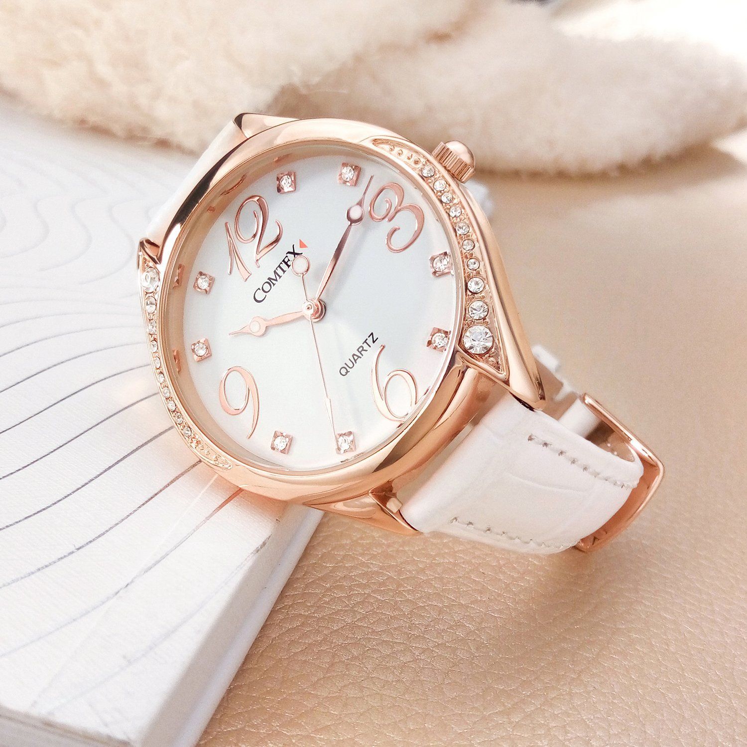 ホワイト皮革 ローズゴールド