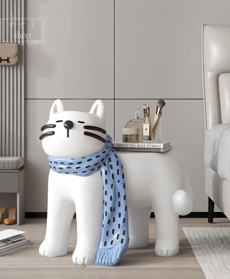クリームスタイルの大きな猫のサイドテーブルフロアオーナメントホームアクセサリーポーチ装飾靴ベンチテレビキャビネットの隣の新築祝い