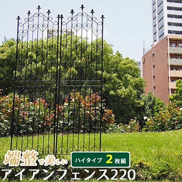 アイアンフェンス 刺すだけ 220サイズ2枚セット おしゃれ 地面にさすだけ簡単フェンス ペグ付き DIY ロータイプ高さ220cm 幅54cm 地中埋込部25cm ガーデンフェンス ガーデニング 枠 柵 仕切り 目隠し クラシカル アンティーク トレリス