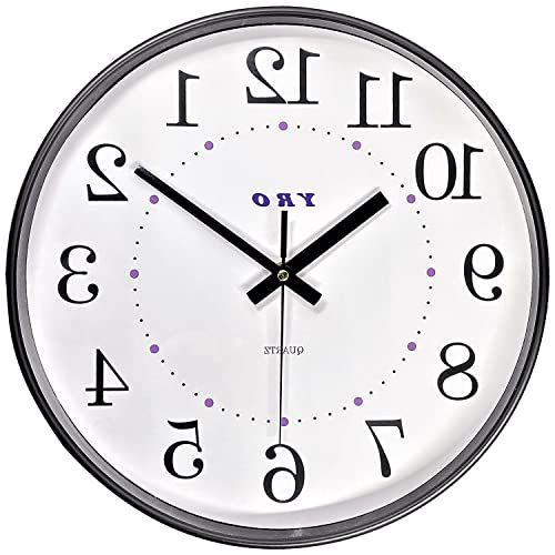 YRO ミラー時計 掛け時計 逆転時計 逆回り 反転時計 鏡に映して使う 壁掛け