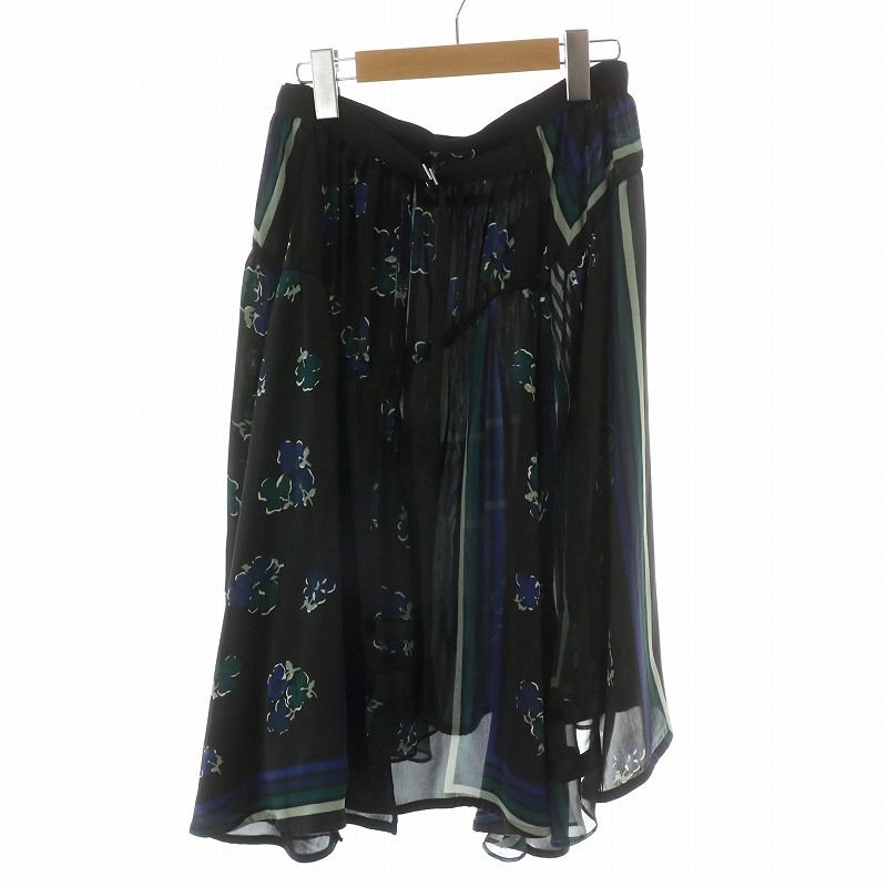 sacai サカイ スカーフプリント ラップ 巻き プリーツスカート サカイ sacai ラップスカート プリーツ巻き ひざ丈 花柄 シアー