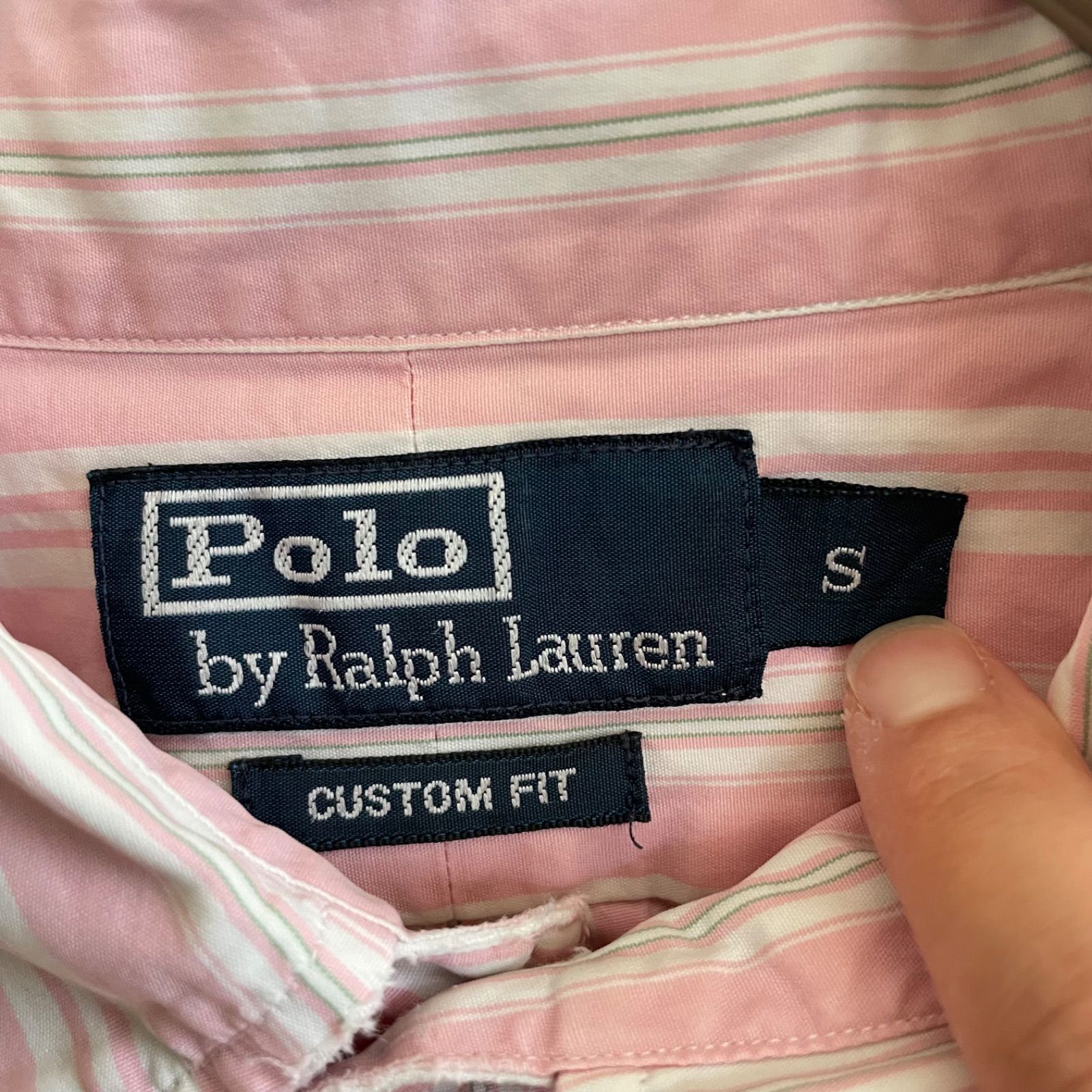 90s RALPH LAUREN ラルフローレン メンズ 半袖 シャツ Sサイズ ピンク ストライプ柄 ポニー刺繍 【古着】【送料無料】