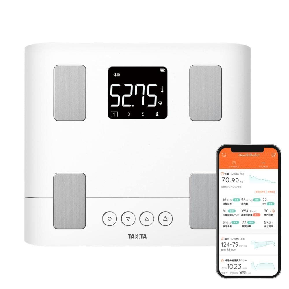 タニタ 体重 体組成計 スマホ 50g バックライト ホワイト BC-332L WH スマホでデータ管理 立てかけ収納OK [スマホ連動/ホワイト]