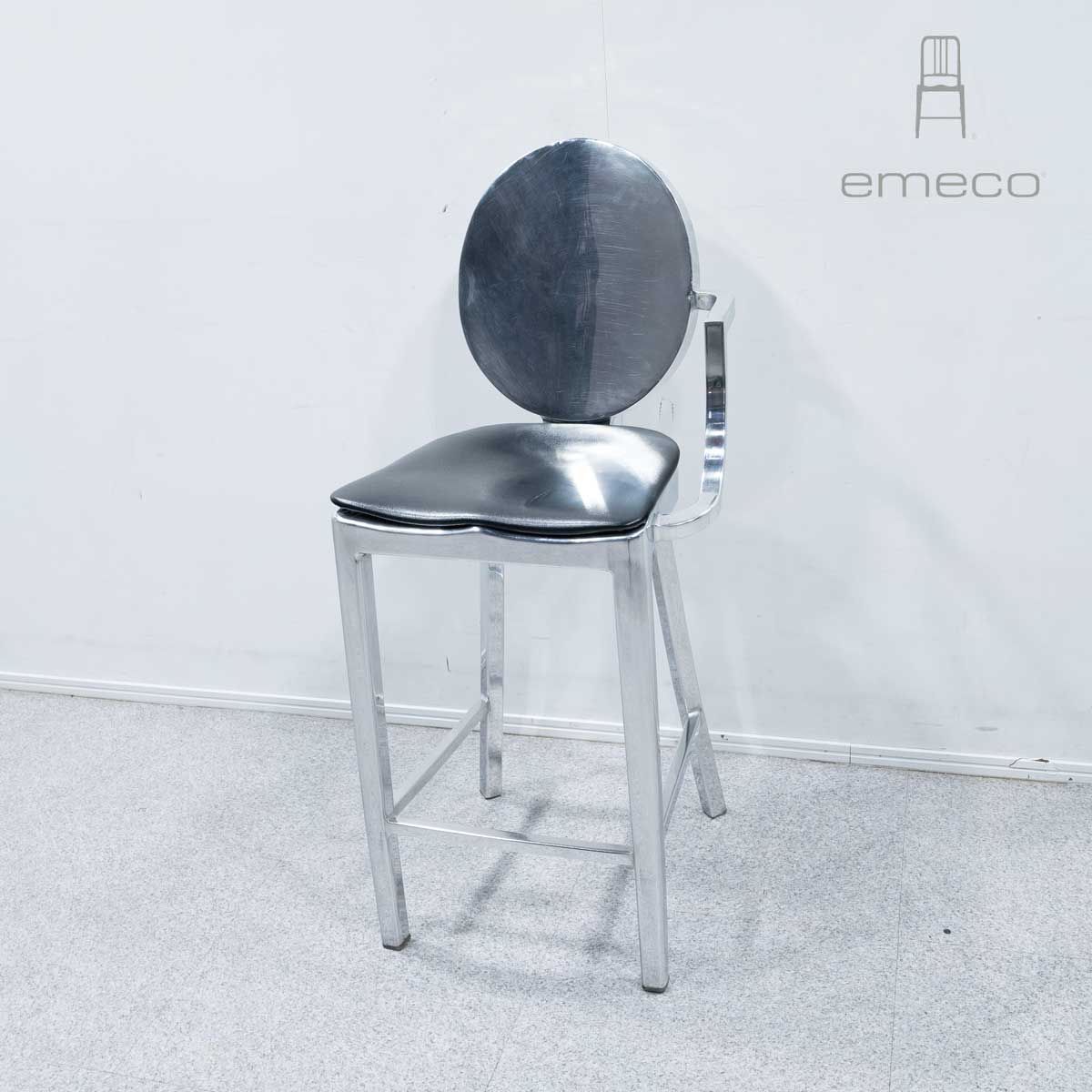 【中古品】emeco エメコ Kong Bar Stool コング バー スツール カウンター チェア 片アーム レザー パッド フィリップ・スタルク 定価28万【1】