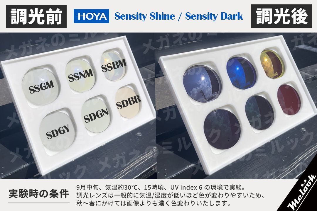 HOYA 可視光調光ミラーレンズ 非球面 1.60 度付き無料 お手元のフレームにレンズのみ加工できます グレー | ブラウン | グリーン ミラー 可視光調光サングラス 光に反応するから車の中でもしっかり調光 SENSITY SHINE