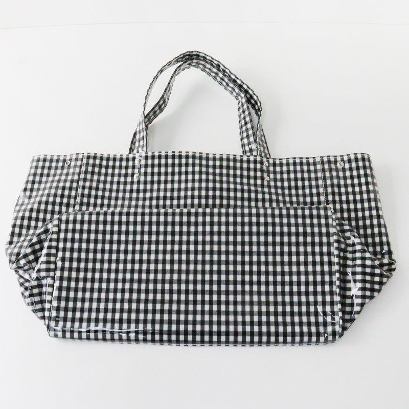 美品 テンベア TEMBEA ギンガムチェックペーパートートバッグ/ブラック