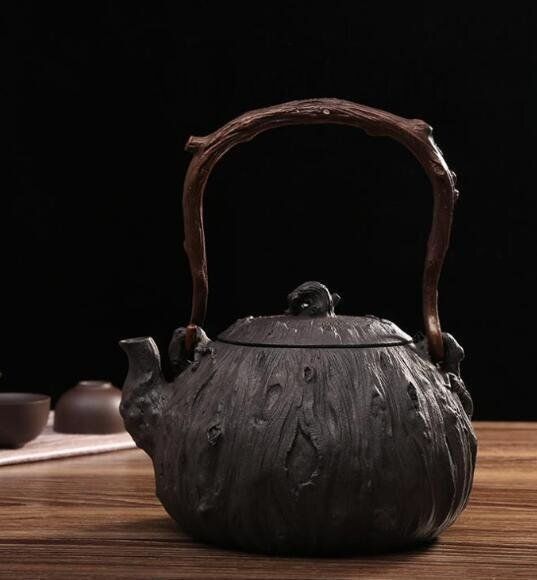 木の根達磨 鋳鉄霰文鉄瓶 ハンドメイド 老鉄瓶 コーティングなし提梁壺 対応 鉄やかん 鉄分補給 鉄びん 1200ml