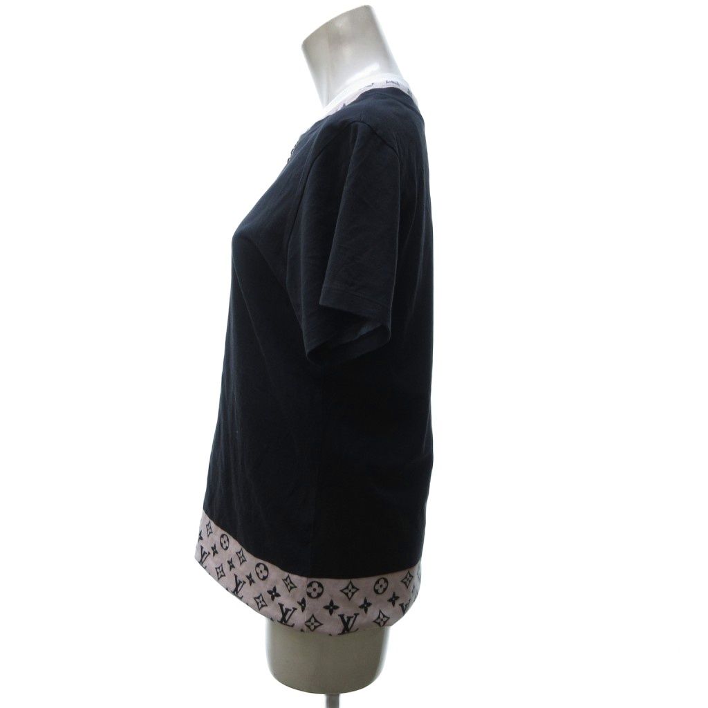 ルイヴィトン LOUIS VUITTON モノグラム レイヤード カットソー Tシャツ 半袖 チェーン 黒 ブラック ピンク XS FJTS11YGG IBO81