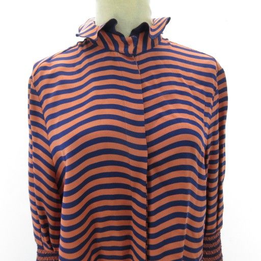 フェンディ FENDI 美品 変形 シルク シャツ ブラウス ボーダー フリル  