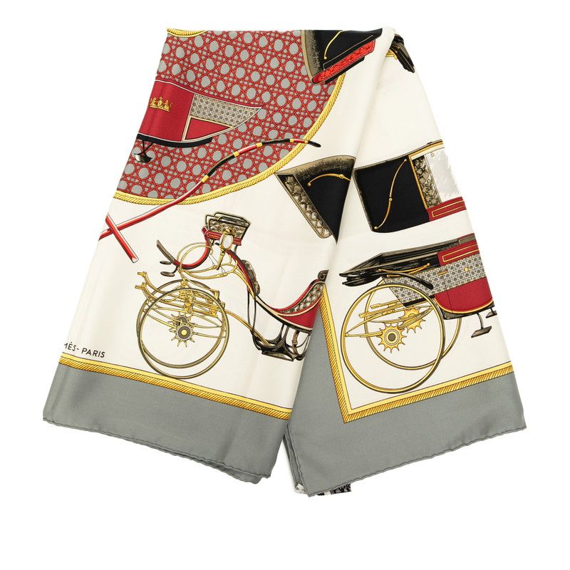 エルメス カレ90 LES VOITURES A TRANSFORMATION 折畳み式幌の馬車 グレー ホワイト マルチカラー シルク レディース HERMES 1-0231472