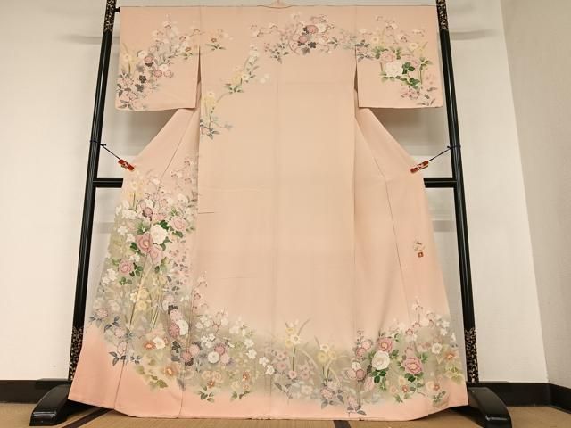 平和屋着物●訪問着　友禅　作家物　草花文　暈し染め　金彩　正絹　逸品　AABA0170zg 平和屋着物○訪問着 友禅 作家物 草花文 暈し染め 金彩 正絹 逸品