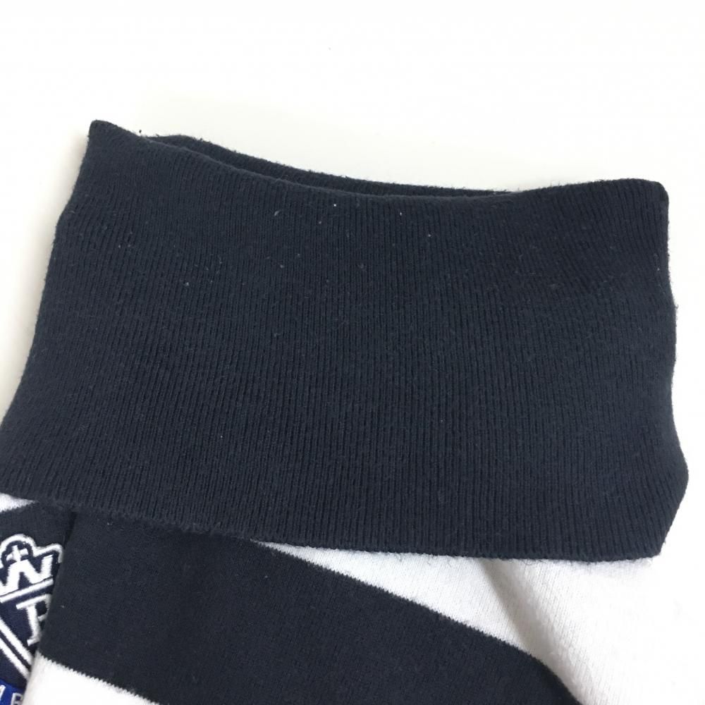 パーリーゲイツ タートルネックセーター ダークネイビー×白 ボーダー  