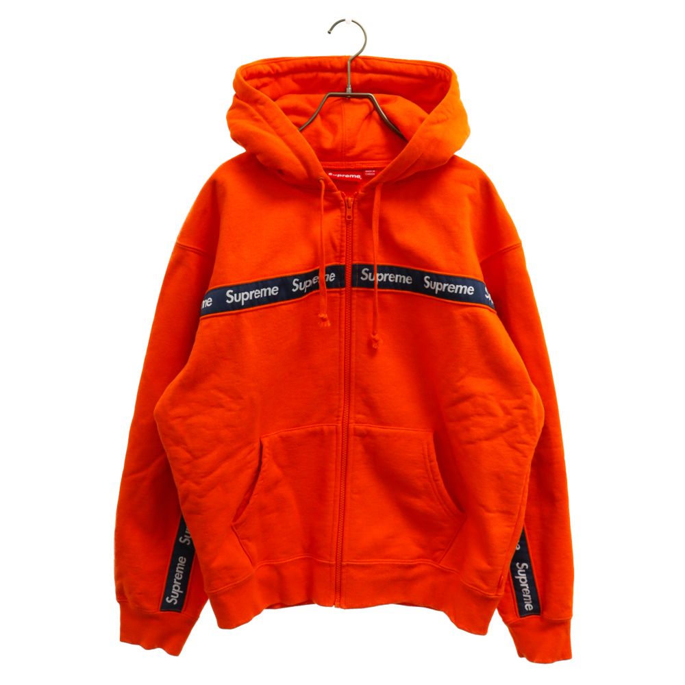 SUPREME (シュプリーム) 19AW Text Stripe Zip Up Hooded Sweatshirt テキストストライプ ジップアップ  フーデッド スウェットシャツ オレンジ