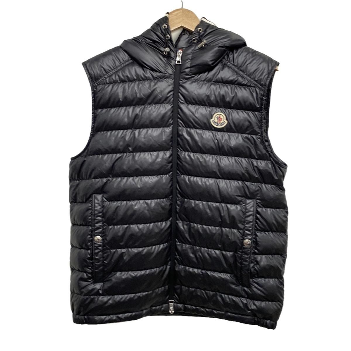 MONCLER モンクレール ダウンベスト サイズ2 M メンズ CLAI GILET J10911A00057 595ZJ 黒×アイボリー 冬物|ジップアップ|フード付き