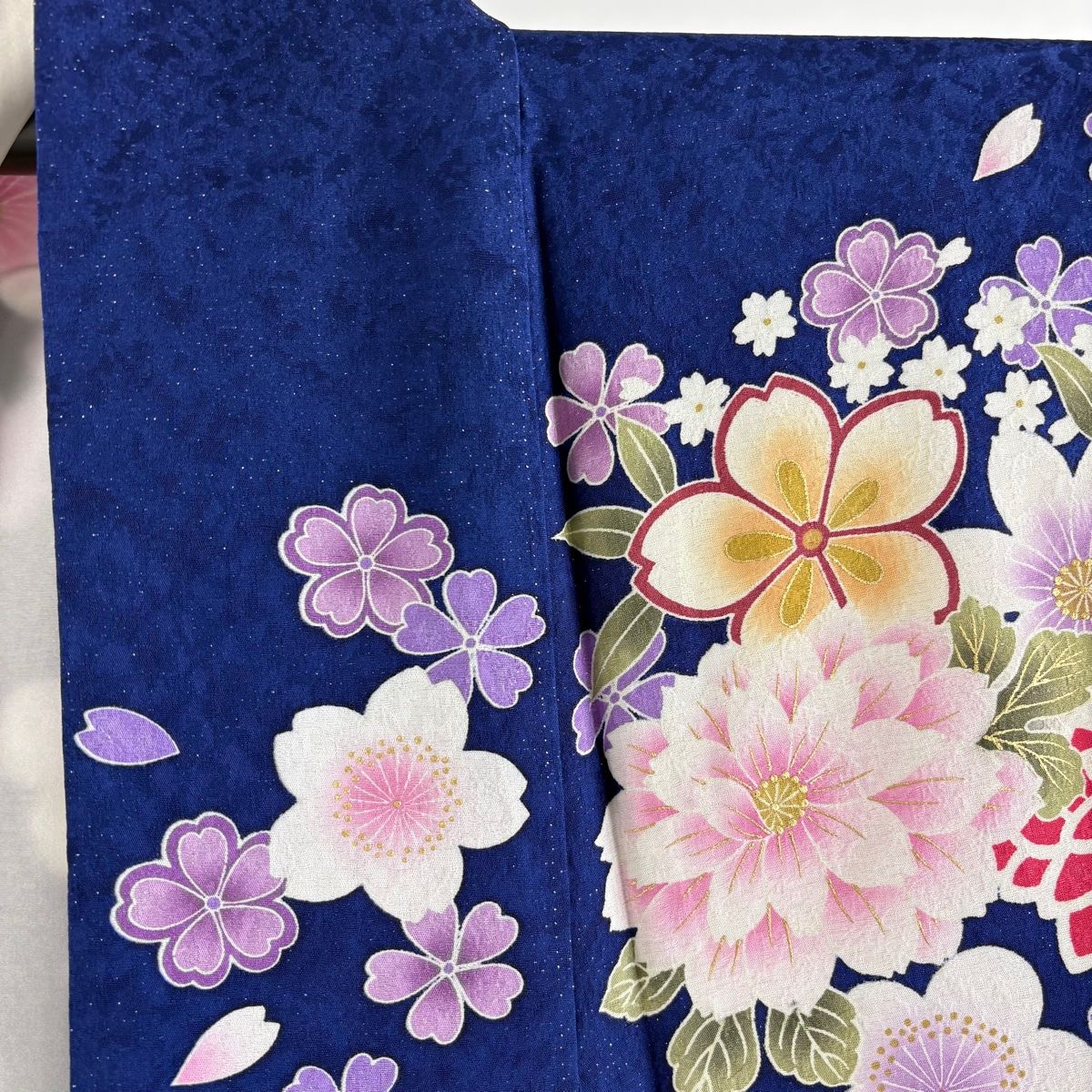 振袖 身丈171cm 裄丈69cm L 袷 桜 菊 箔 銀通し 青紫 正絹 逸品