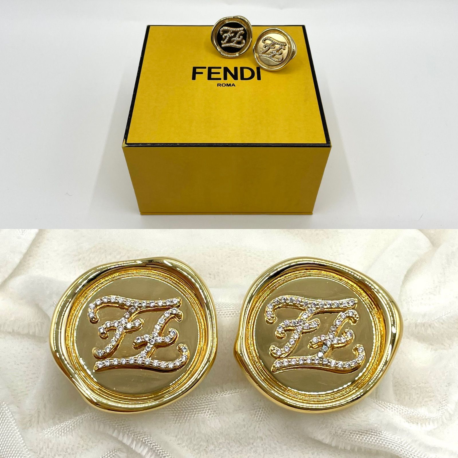 ☆FENDI フェンディ ピアス カーリグラフィ クリスタル FFロゴ