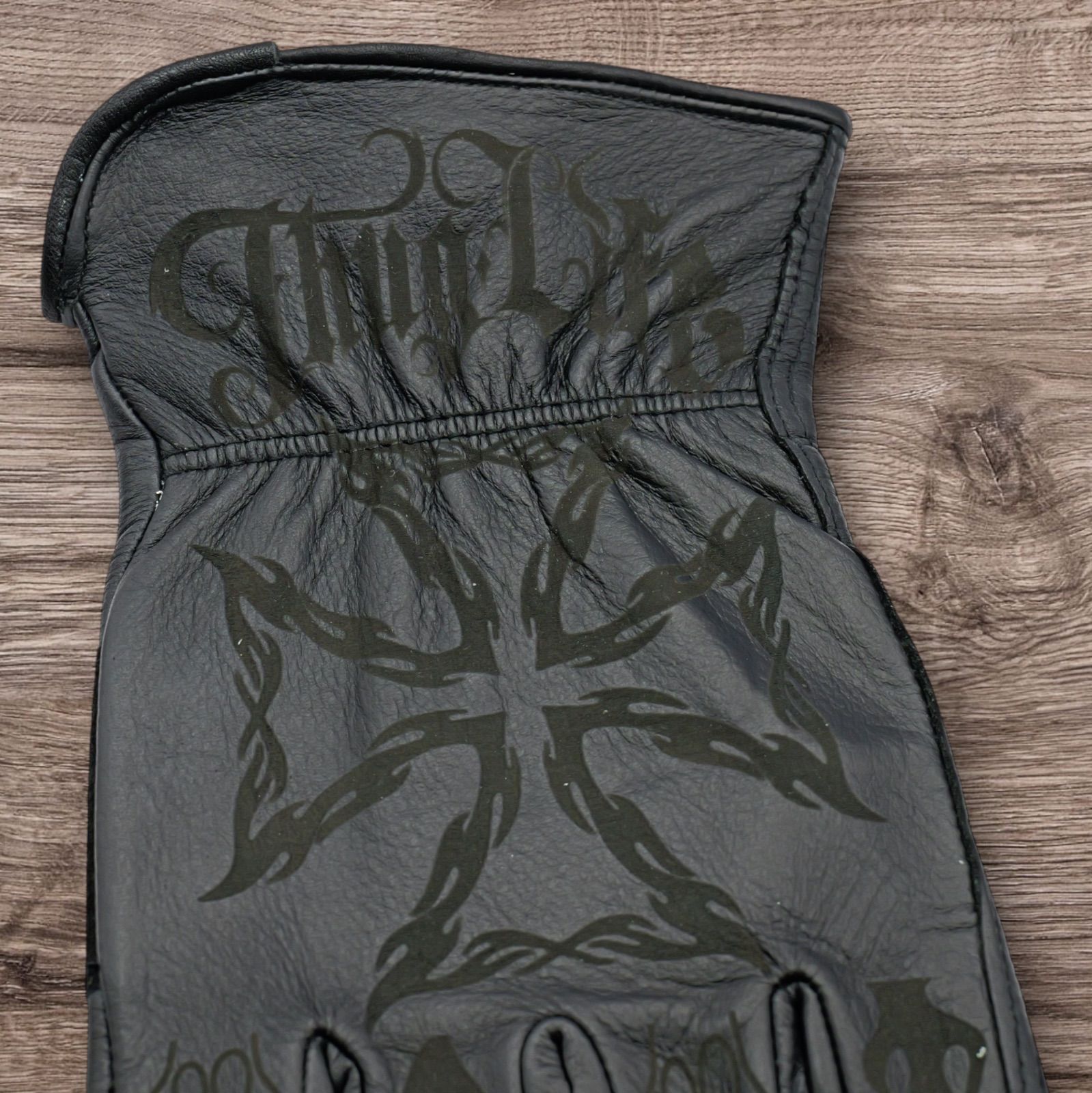 牛革 レザーグローブ アイアンクロス ブラック 黒 アメリカン バイク