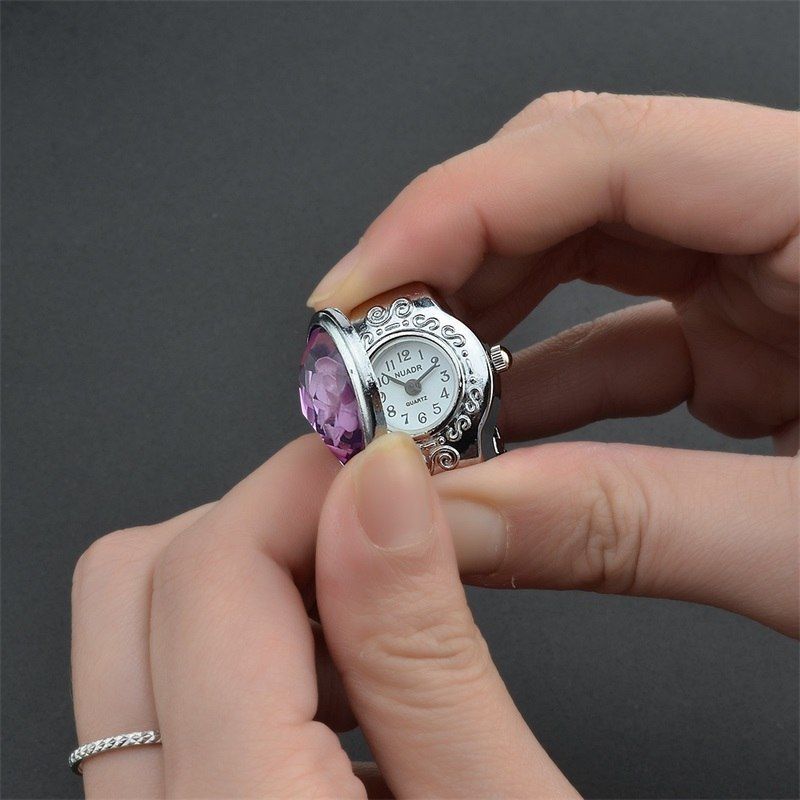 指輪時計 指時計 メンズ 時計 腕時計 レディース ウオッチ カラー リングウオッチ パープル色 Finger-clock-01-pur