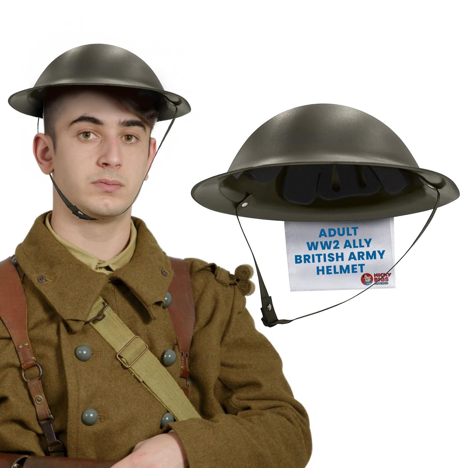 Nicky Bigs Novelties - 大人用 WW2 イギリス陸軍ヘルメット、味方 WW2