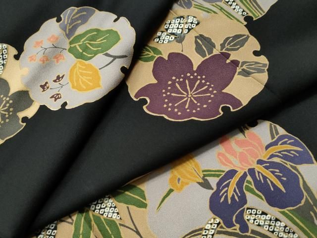平和屋着物○訪問着 雪輪草花文 黒地 高島屋扱い 正絹 逸品 CAAU1787yc