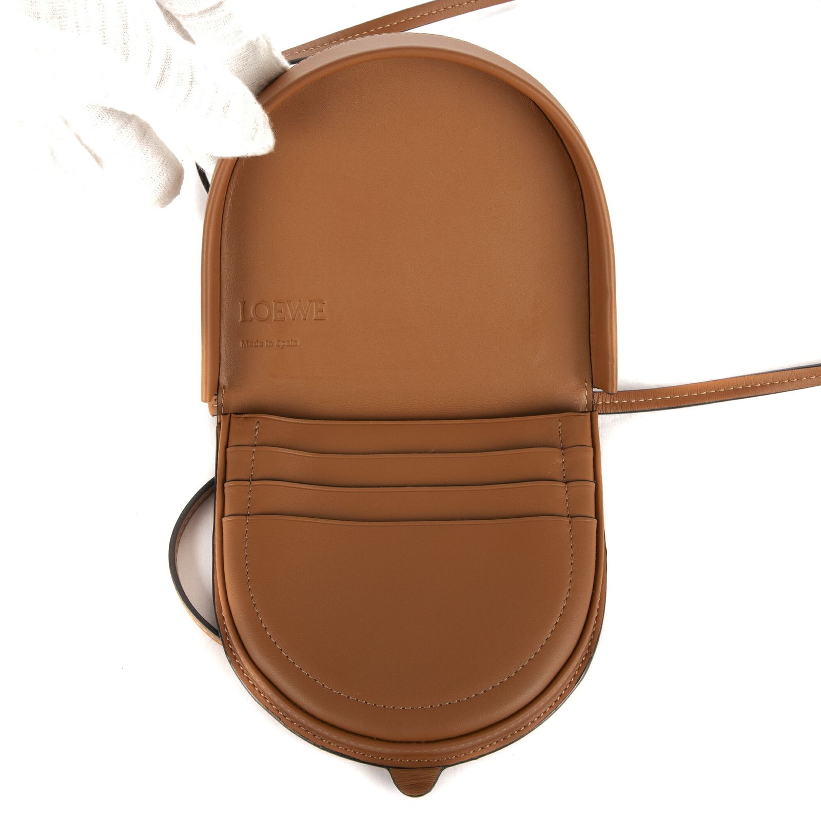 ロエベミニジップクロスボディ茶色カーフスキンレザーN