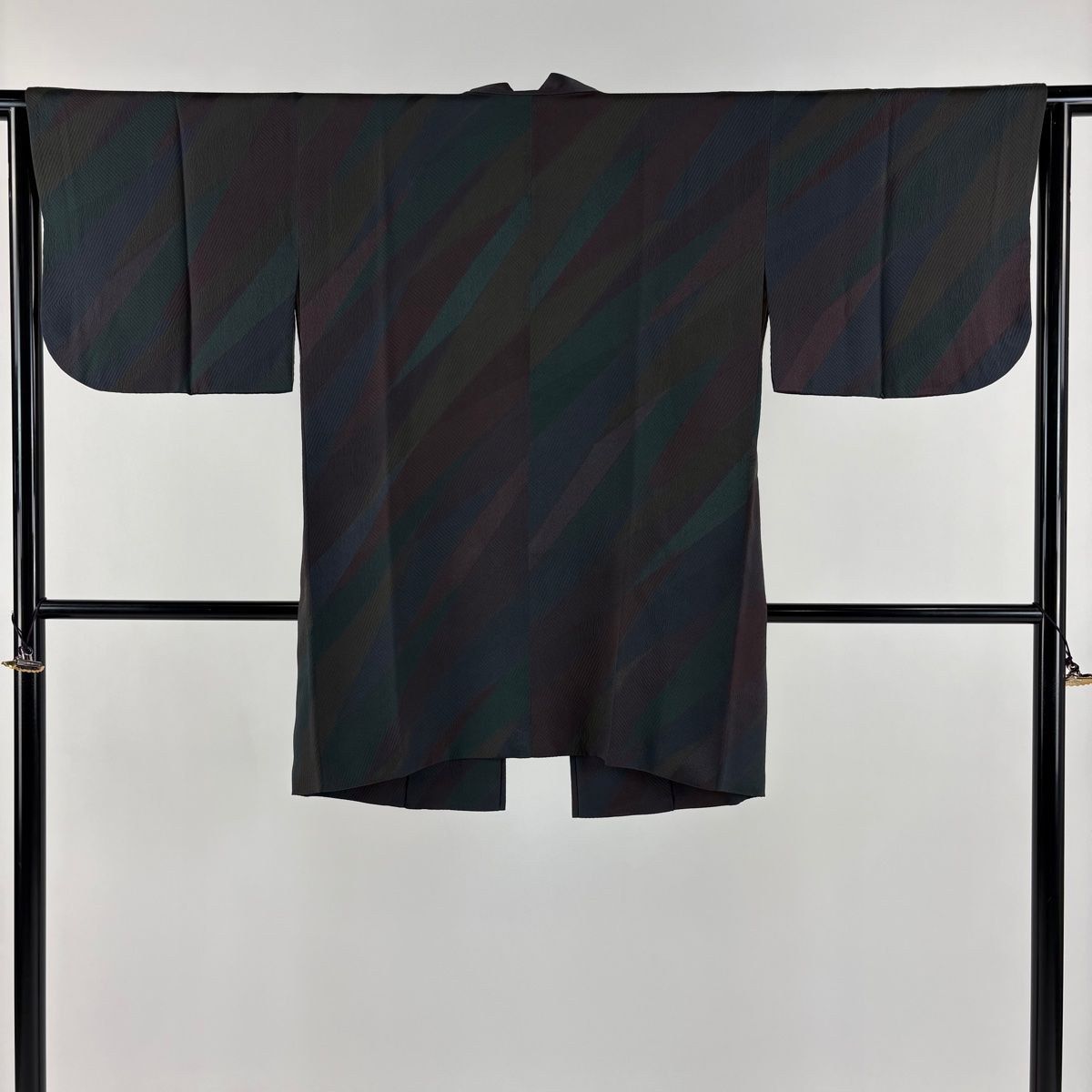 道中着 身丈84.5cm 裄丈63.5cm S 和装コート 斜縞 地紋 茶紫 正絹 秀品