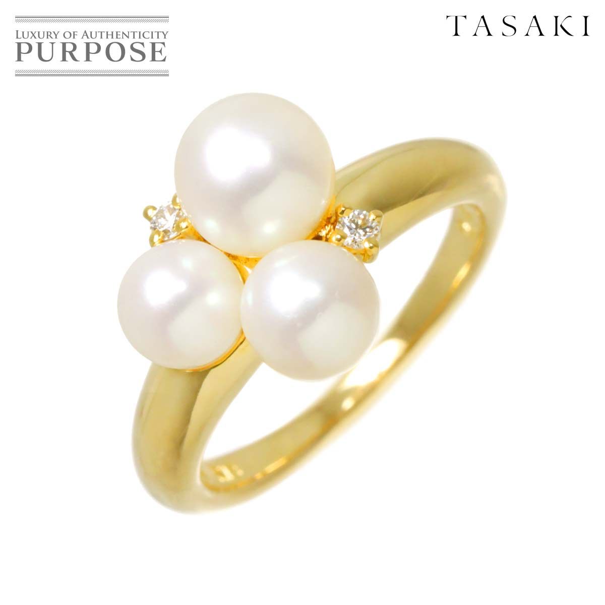 9号 タサキ 指輪 リング 真珠 ホワイトゴールド タサキ TASAKI 9号 リング アコヤ真珠 6.5-5.1mm ダイヤ 0.03ct