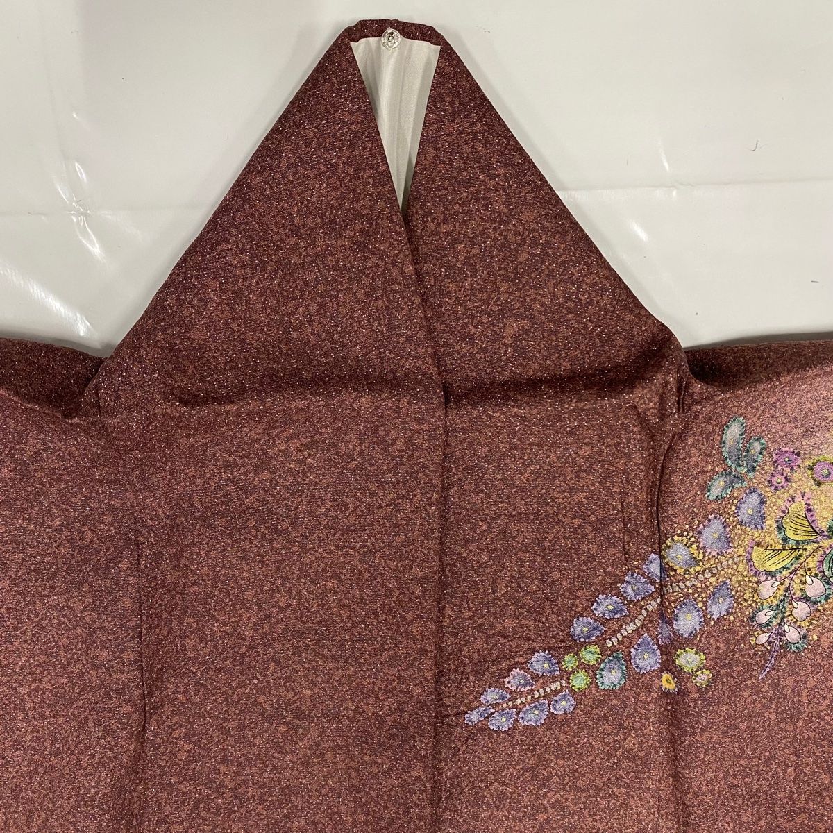 訪問着 身丈160.5cm 裄丈63cm S 袷 辻が花柄 銀通し 金彩 小豆色